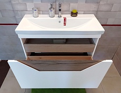 Бриклаер Мебель для ванной Брайтон 100 (Фостер) белая матовая/дуб кера – фотография-6